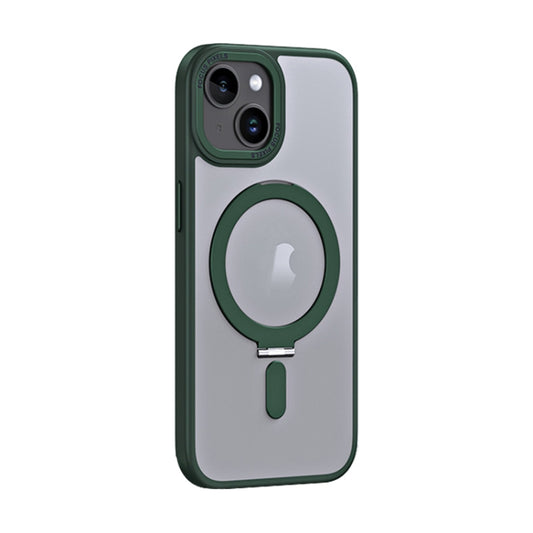 For iPhone 15 Skin Feel MagSafe Shockproof Phone Case with Holder(Dark Green) - iPhone 15 Cases by buy2fix | Online Shopping UK | buy2fix