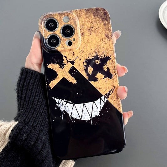 For iPhone 12 Pro Max Painted Pattern Precise Hole PC Phone Case(Black Yellow Smiling) - iPhone 12 Pro Max Cases by buy2fix | Online Shopping UK | buy2fix