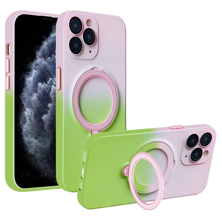 For iPhone 11 Pro Max MagSafe Holder Gradient TPU Phone Case(Pink Green) - iPhone 11 Pro Max Cases by buy2fix | Online Shopping UK | buy2fix