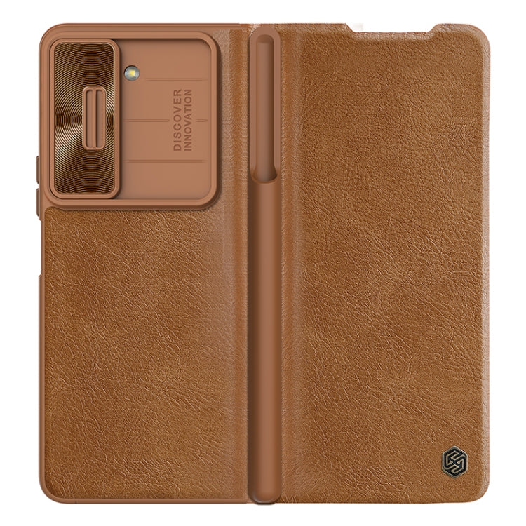 For Samsung Galaxy Z Fold5 NILLKIN QIN Series Pro Sliding Camera Cover Design Leather Phone Case(Brown) - Galaxy Z Fold5 Cases by NILLKIN | Online Shopping UK | buy2fix