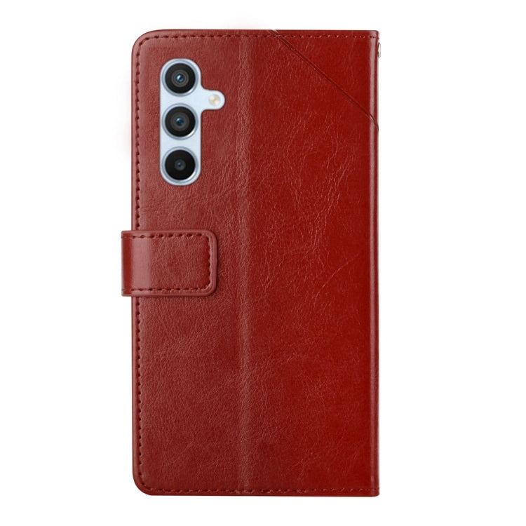 For Samsung Galaxy A25 5G Y-shaped Pattern Flip Leather Phone Case(Brown) - Galaxy Phone Cases by buy2fix | Online Shopping UK | buy2fix