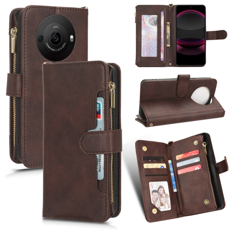 For Sharp Aquos R8 Pro Litchi Texture Zipper Leather Phone Case(Brown) - More Brand by buy2fix | Online Shopping UK | buy2fix