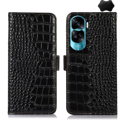 For Honor 90 Lite 5G / X50i Crocodile Top Layer Cowhide Leather Phone Case(Black) - Honor Cases by buy2fix | Online Shopping UK | buy2fix