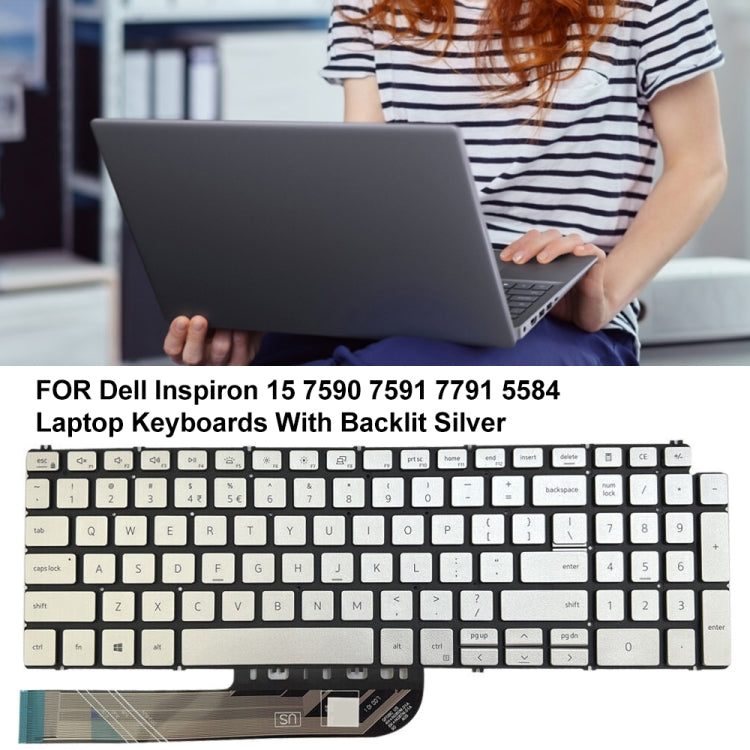 For Dell Inspiron 15 7590 / 7791 / 5584 US Version Backlight Laptop Keyboard(Silver) - Dell Spare Parts by buy2fix | Online Shopping UK | buy2fix