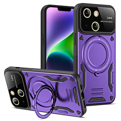 For iPhone 14 Large Window MagSafe Holder Phone Case(Purple) - iPhone 14 Cases by buy2fix | Online Shopping UK | buy2fix