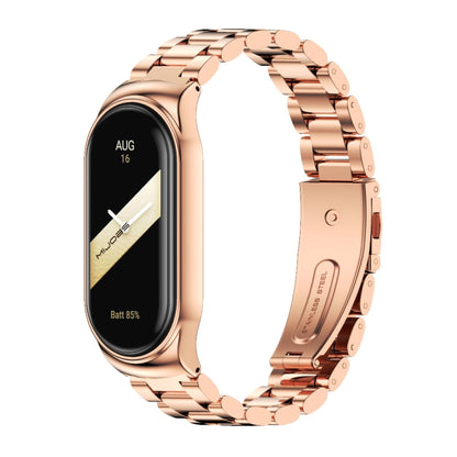 For Xiaomi Mi Band 8 Mijobs CS Case Three Bead Metal Stainless Steel Watch Band(Rose Gold) - Watch Bands by MIJOBS | Online Shopping UK | buy2fix