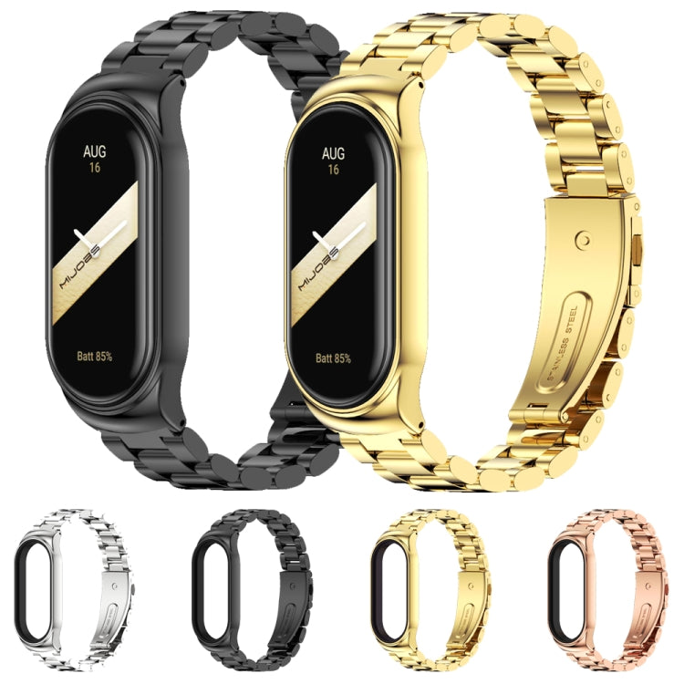 For Xiaomi Mi Band 8 Mijobs CS Case Three Bead Metal Stainless Steel Watch Band(Black) - Watch Bands by MIJOBS | Online Shopping UK | buy2fix