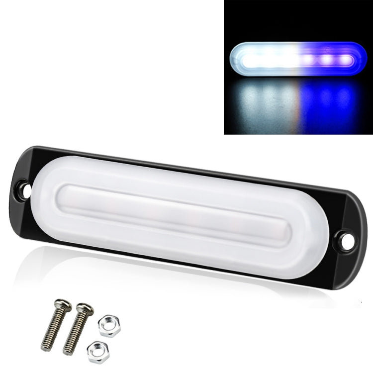 DC12V-24V / 18W Car Truck Emergency Strobe Flash Warning Light 6LEDs Ultra-thin Side Lights(White + Blue) - In Car by buy2fix | Online Shopping UK | buy2fix