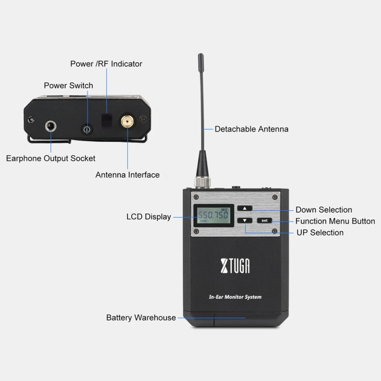 XTUGA  IEM1100 Professional Wireless In Ear Monitor System 1 BodyPacks(UK Plug) - Microphone by XTUGA | Online Shopping UK | buy2fix