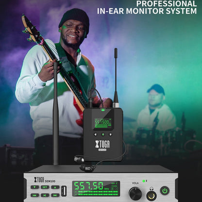 XTUGA SEM100 Professional Wireless In Ear Monitor System 2 BodyPacks(UK Plug) - Microphone by XTUGA | Online Shopping UK | buy2fix
