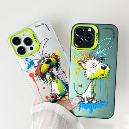 For iPhone 15 Pro Max Double Layer Color Silver Series Animal Oil Painting Phone Case(Weightlifting Dog) - iPhone 15 Pro Max Cases by buy2fix | Online Shopping UK | buy2fix