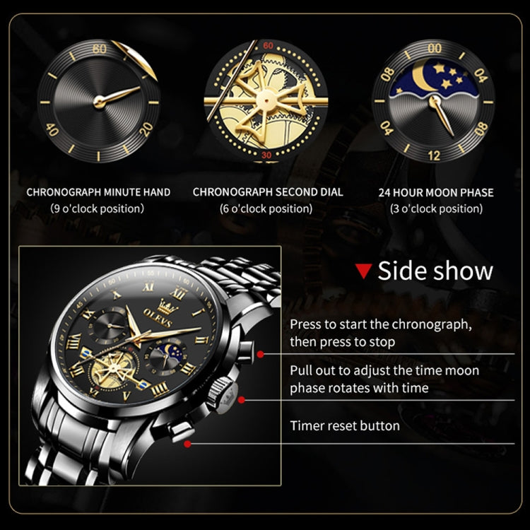 OLEVS 2859 Men Multifunctional Luminous Waterproof Quartz Watch(Black) - Metal Strap Watches by OLEVS | Online Shopping UK | buy2fix