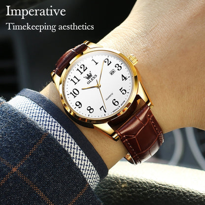 OLEVS 5566 Men Simple Single Calendar Waterproof Quartz Watch(White) - Leather Strap Watches by OLEVS | Online Shopping UK | buy2fix
