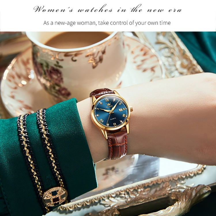 OLEVS 6896 Women Multifunctional Luminous Waterproof Quartz Watch(Blue) - Leather Strap Watches by OLEVS | Online Shopping UK | buy2fix