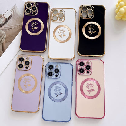 For iPhone 14 Pro Electroplate Side Roses Flower MagSafe Phone Case(Dark Purple) - iPhone 14 Pro Cases by buy2fix | Online Shopping UK | buy2fix