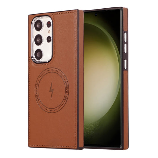 For Samsung Galaxy S22 Ultra 5G Side Leather Magsafe Phone Case(Brown) - Galaxy S22 Ultra 5G Cases by buy2fix | Online Shopping UK | buy2fix