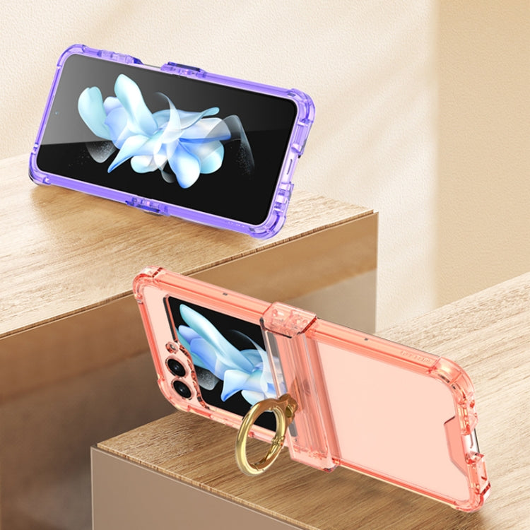 For Samsung Galaxy Z Flip5 Gkk Airbag Hinge Silicone Phone Case with Ring Holder(Transparent Orange) - Galaxy Z Flip5 Cases by GKK | Online Shopping UK | buy2fix