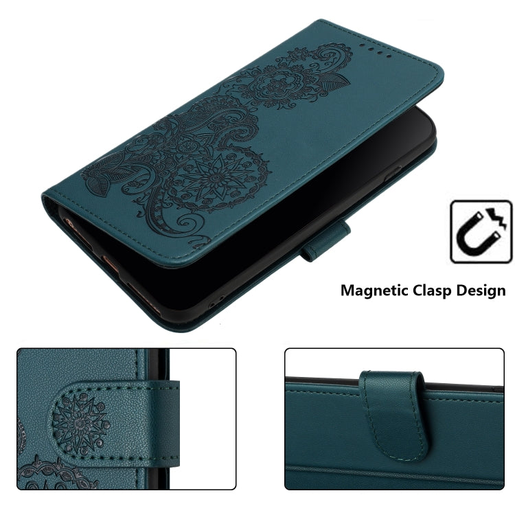 For iPhone 15 Pro Max Datura Flower Embossed Flip Leather Phone Case(Dark Green) - iPhone 15 Pro Max Cases by buy2fix | Online Shopping UK | buy2fix