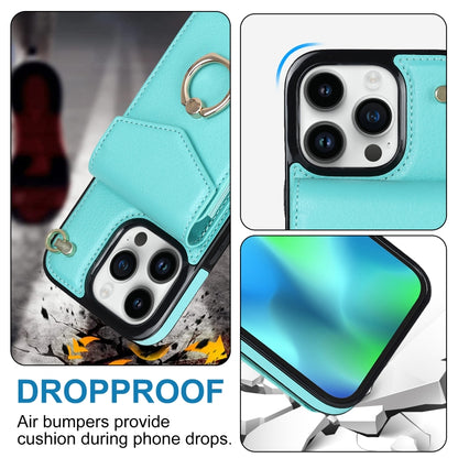 For iPhone 15 Pro Max Ring Holder RFID Card Slot Phone Case(Mint Green) - iPhone 15 Pro Max Cases by buy2fix | Online Shopping UK | buy2fix