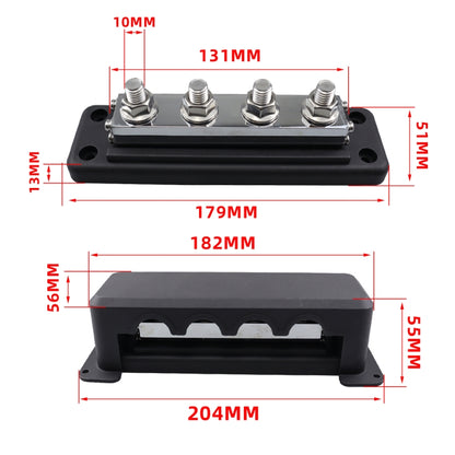 RV 600A High Current Busbar 4-way Straight M10 Wiring Studs(Black) - Fuse by buy2fix | Online Shopping UK | buy2fix