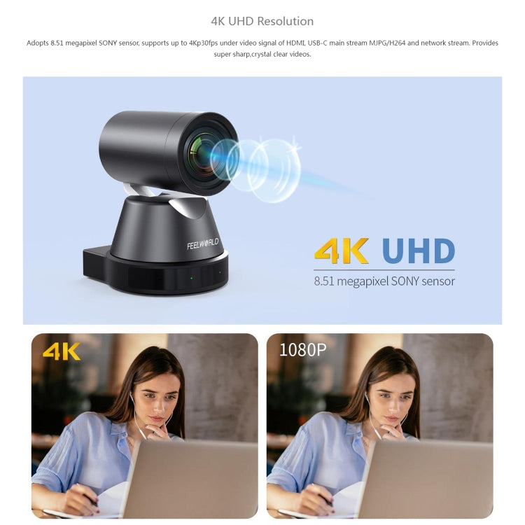 FEELWORLD 4K12X 4K PTZ Camera 12X Optical Zoom AI Tracking HDMI USB IP Remote Control(EU Plug) - HD Camera by FEELWORLD | Online Shopping UK | buy2fix