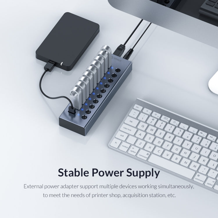 ORICO BT2U3-10AB-GY-BP 10 Ports USB 3.0 HUB with Individual Switches(EU Plug) - USB 3.0 HUB by ORICO | Online Shopping UK | buy2fix