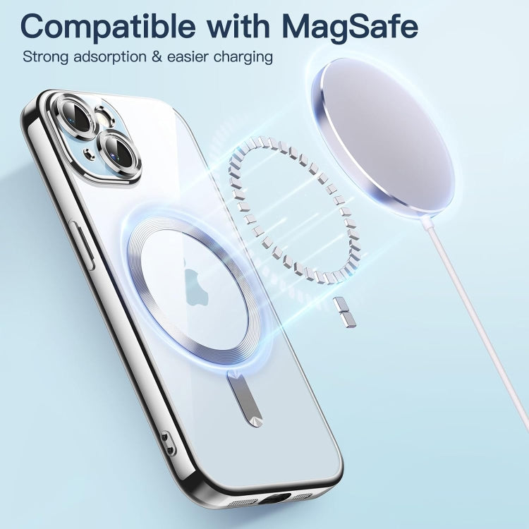 For iPhone 15 Magsafe Magnetic Transparent Electroplated TPU Phone Case(Silver) - iPhone 15 Cases by buy2fix | Online Shopping UK | buy2fix