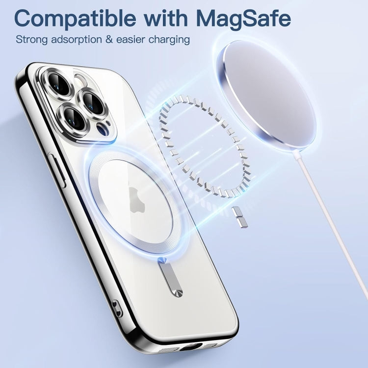 For iPhone 15 Pro Max Magnetic Transparent Electroplated TPU Phone Case(Silver) - iPhone 15 Pro Max Cases by buy2fix | Online Shopping UK | buy2fix