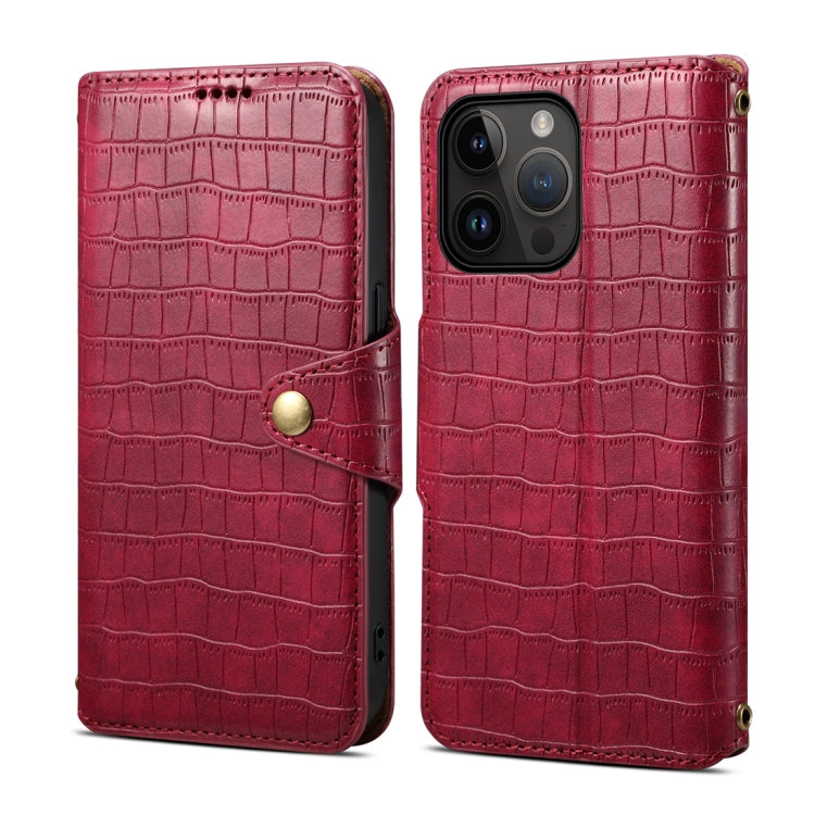 For iPhone 15 Pro Max Denior Crocodile Texture Oil Edge Leather Phone Case(Rose Red) - iPhone 15 Pro Max Cases by Denior | Online Shopping UK | buy2fix