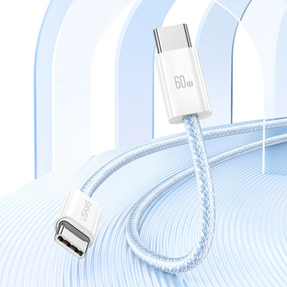 USAMS US-SJ656 U86 PD60W USB-C/Type-C to USB-C/Type-C Rainbow Braided Fast Charging Data Cable, Length: 1.2m(Blue) - USB-C & Type-C Cable by USAMS | Online Shopping UK | buy2fix