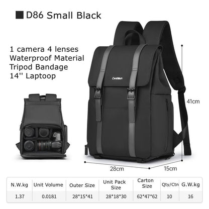 Cwatcun D86 Camera Backpack DSLR Mirrorless Camera Waterproof Bag, Size:28 x 15 x41cm Small(Black) - Backpack by Cwatcun | Online Shopping UK | buy2fix