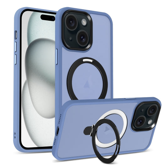 For iPhone 15 MagSafe Holder Skin-feel PC Hybrid TPU Phone Case(Blue) - iPhone 15 Cases by buy2fix | Online Shopping UK | buy2fix