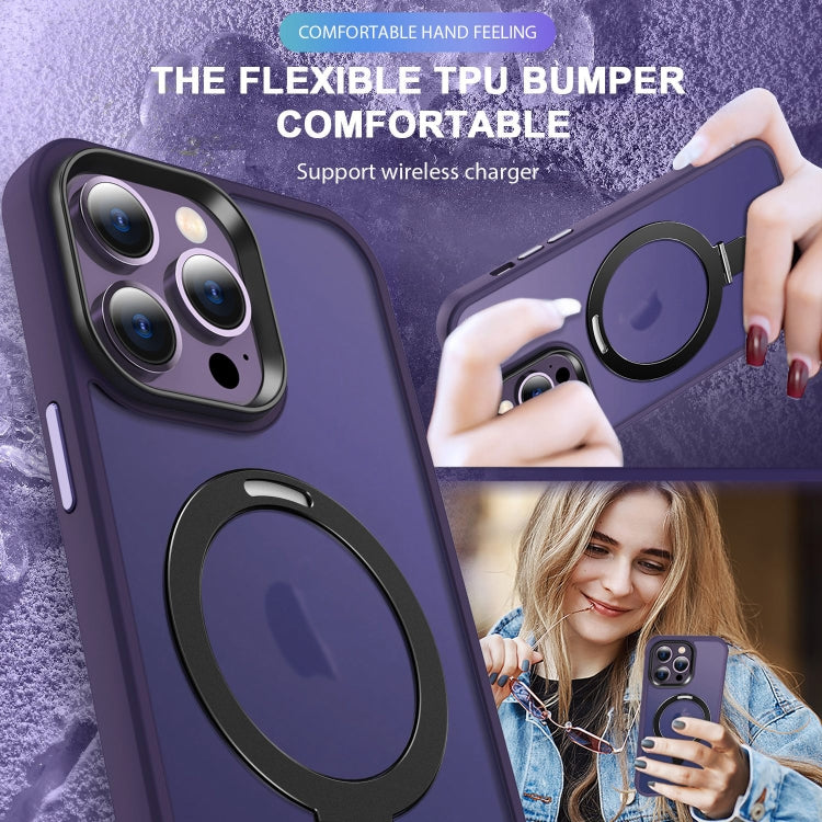 For iPhone 14 Plus MagSafe Holder Skin-feel PC Hybrid TPU Phone Case(Dark Purple) - iPhone 14 Plus Cases by buy2fix | Online Shopping UK | buy2fix