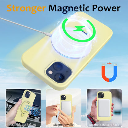 For iPhone 15 MagSafe Magnetic Liquid Silicone Phone Case with Ring Holder(Yellow) - iPhone 15 Cases by buy2fix | Online Shopping UK | buy2fix