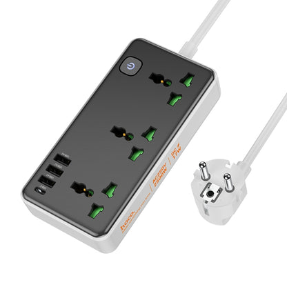 hoco AC7A Storm 3-position Socket with USB-C+3USB Ports, Cable Length: 1.5m, EU Plug(Black) - Extension Socket by hoco | Online Shopping UK | buy2fix