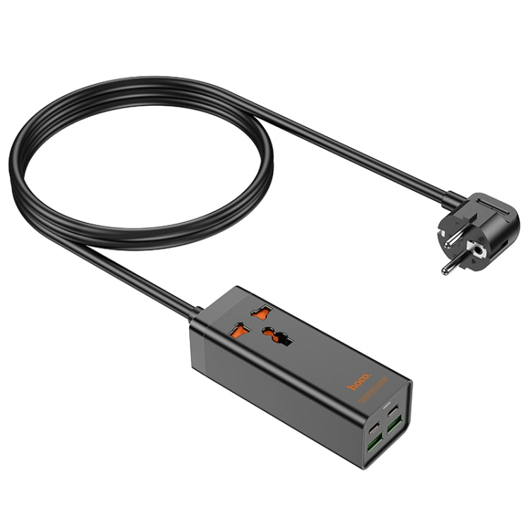 hoco AC10A Barry PD65W 2Type-C+2USB Ports with 1 Socket Desktop Charger, Cable Length: 1.5m, EU Plug(Black) - Extension Socket by hoco | Online Shopping UK | buy2fix