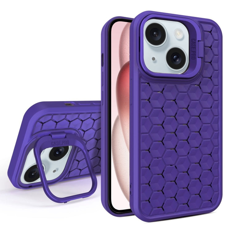 For iPhone 15 Plus Honeycomb Radiating Lens Holder Magsafe Phone Case(Purple) - iPhone 15 Plus Cases by buy2fix | Online Shopping UK | buy2fix