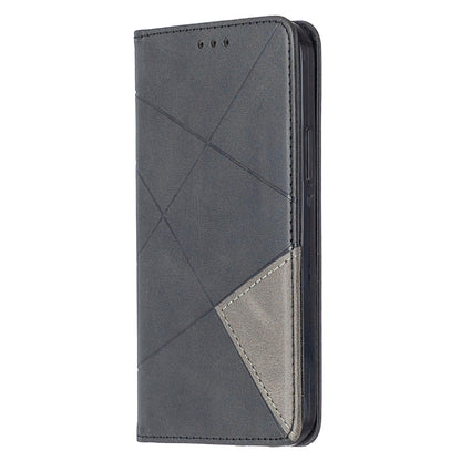 For iPhone 12 / 12 Pro Rhombus Texture Horizontal Flip Magnetic Leather Case with Holder & Card Slots(Black) - Apple Accessories by buy2fix | Online Shopping UK | buy2fix