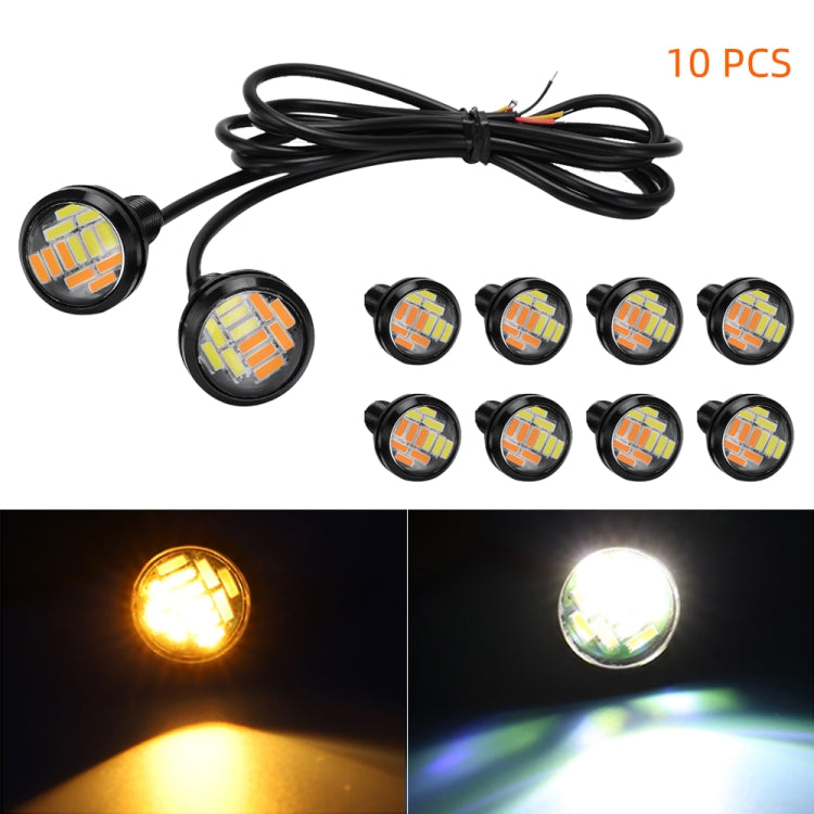 10 PCS 23mm 12LEDs SMD-4014 DC9-80V Motorcycle Eagle Eye Light(White and Yellow Light) - Eagle Eye Lamps by buy2fix | Online Shopping UK | buy2fix