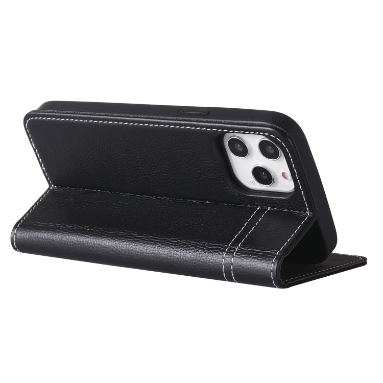 For iPhone 12 / 12 Pro GEBEI Top-grain Leather Horizontal Flip Protective Case with Holder & Card Slots(Black) - iPhone 12 / 12 Pro Cases by GEBEI | Online Shopping UK | buy2fix