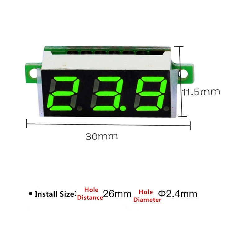 10 PCS 0.28 inch 2 Wires Adjustable Digital Voltage Meter, Color Light Display, Measure Voltage: DC 2.5-30V(Green) - Consumer Electronics by buy2fix | Online Shopping UK | buy2fix