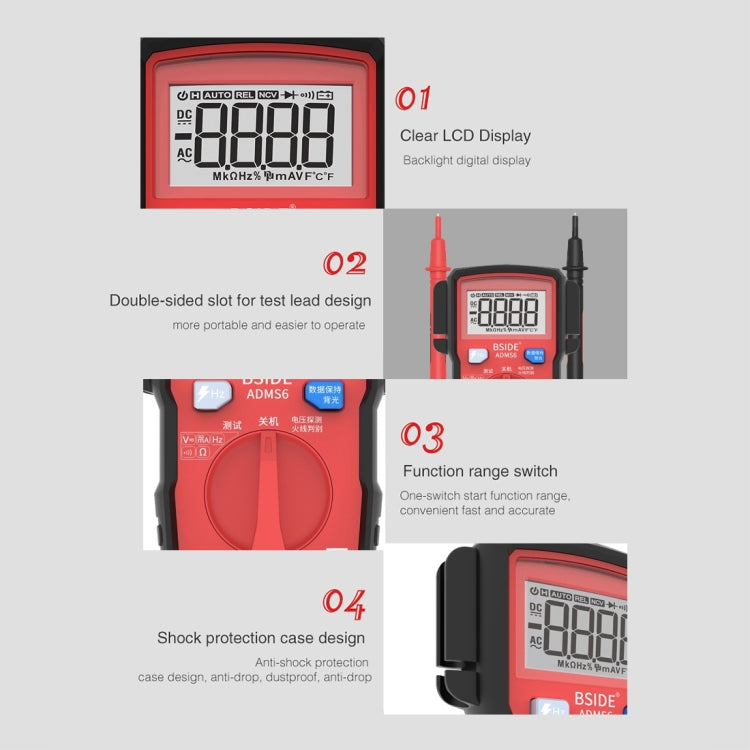 BSIDE ADMS6 High-precision Fully Automatic Small Digital Intelligent Multimeter with HD Digital Display & Shockproof Cover, Support Function Range Switch & Double-sided Pen Holder (Black) - Consumer Electronics by buy2fix | Online Shopping UK | buy2fix