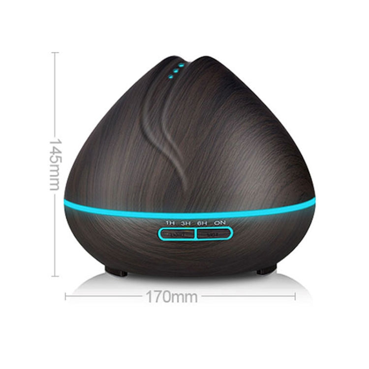 Peach Shape Wood Grain Remote Control Ultrasonic Humidifier Aromatherapy Machine Automatic Alcohol Sprayer with LED Lights, Capacity: 400mL, EU Plug (Dark Wood Color) - Home & Garden by buy2fix | Online Shopping UK | buy2fix