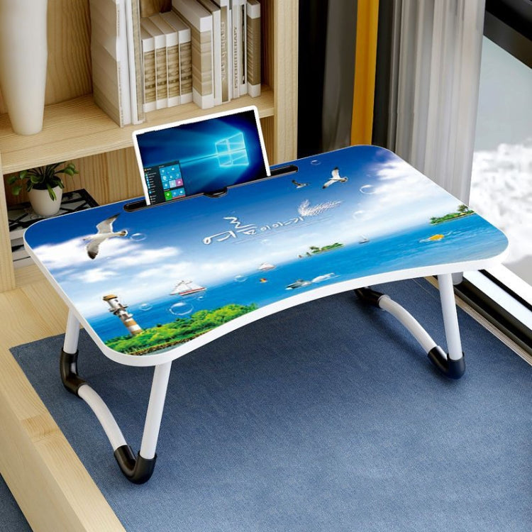 W-shaped Non-slip Legs Pattern Adjustable Folding Portable Laptop Desk with Card Slot (Sea Island) - Computer & Networking by buy2fix | Online Shopping UK | buy2fix