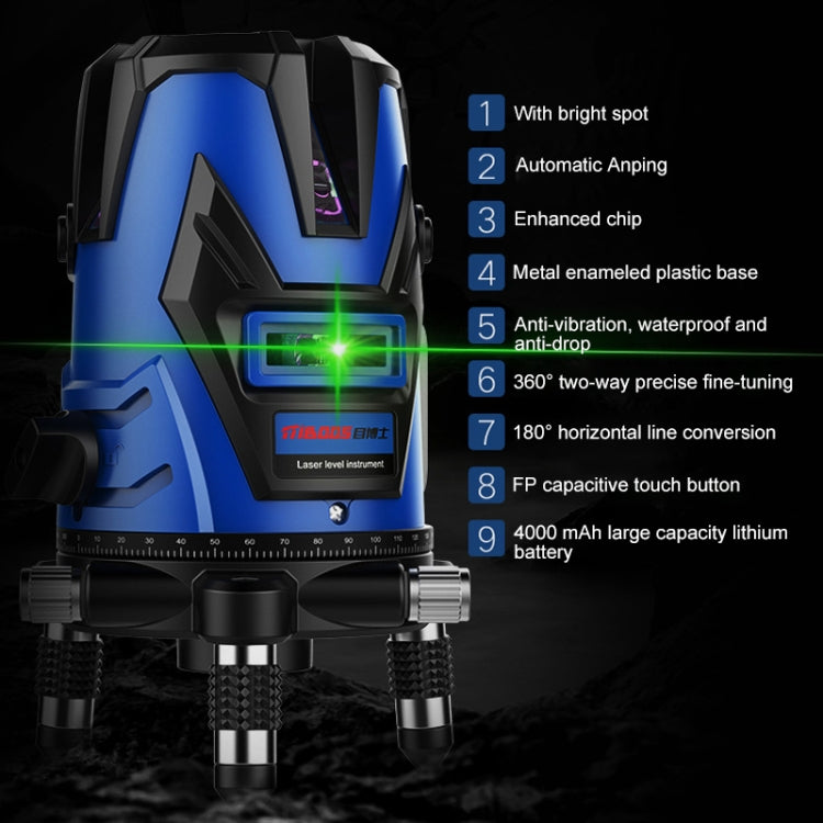 MBOOS Green Light 5 Line Outdoor Laser Level Instrument with Anti-drop Plastic Box & 1m Tripod - Consumer Electronics by buy2fix | Online Shopping UK | buy2fix