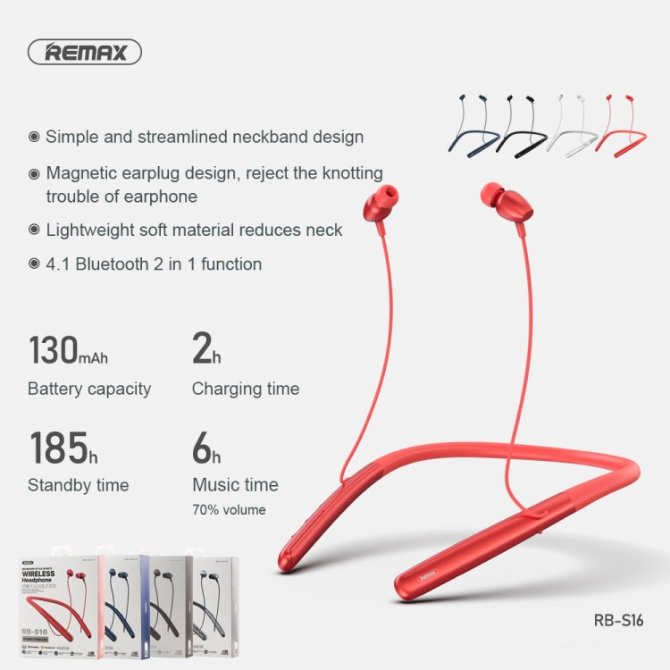 REMAX RB-S16 Wireless Neck-mounted Sports V4.2 Bluetooth Earphone (Blue) - Neck-mounted Earphone by REMAX | Online Shopping UK | buy2fix