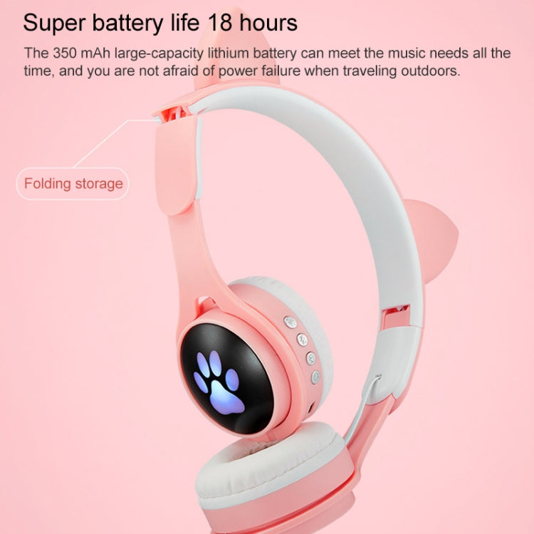 B30 Cat Paw Cat Ears Colorful Luminous Foldable Bluetooth Headset with 3.5mm Jack & TF Card Slot(White) - Headset & Headphone by buy2fix | Online Shopping UK | buy2fix