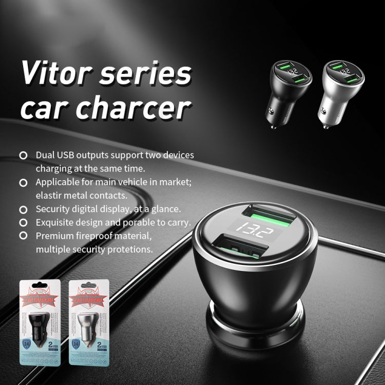 REMAX RCC106 Vitor Series 3.4A Dual USB Interface Car Charger with Digital Display(Silver) - Car Charger by REMAX | Online Shopping UK | buy2fix