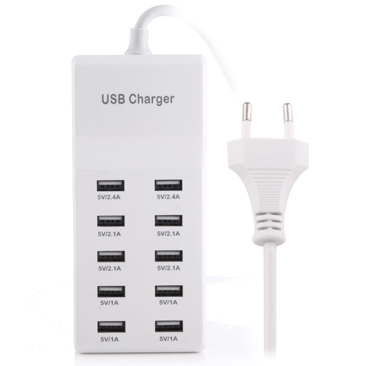 5V 2.4A / 2.1A / 1A 10-Port USB Charger Adapter, EU Plug(White) - Multifunction Charger by buy2fix | Online Shopping UK | buy2fix