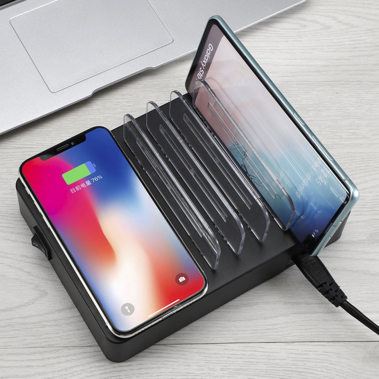 50W 6 USB Ports + 2 USB-C / Type-C Ports + Wireless Charging Multi-function Charger with LED Display & Detachable Bezel, UK Plug - Multifunction Charger by buy2fix | Online Shopping UK | buy2fix